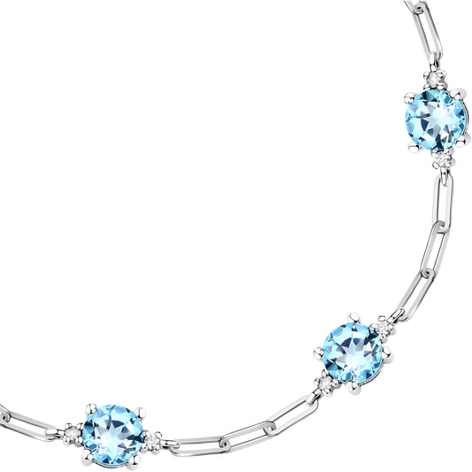 Morellato Luminosa Rhodium-Plated Sterling Silver Bracelet with Light Blue Cubic Zirconia – 16+3 cm – SAIW291