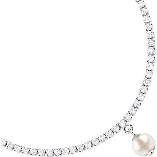 Morellato Perla Rhodium-Plated Sterling Silver Tennis Bracelet with Freshwater Pearls & White Cubic Zirconia – 16 + 3 cm – SXU58