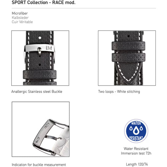 Morellato Sport-Water Resistant Race Black & White Perforated Vegan Watch Strap – 20 mm – A01X4909C18817CR20