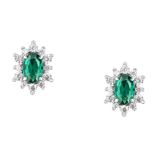 Morellato Duchessa Rhodium-Plated Sterling Silver Stud Earrings with White & Green Cubic Zirconia – SAIW153