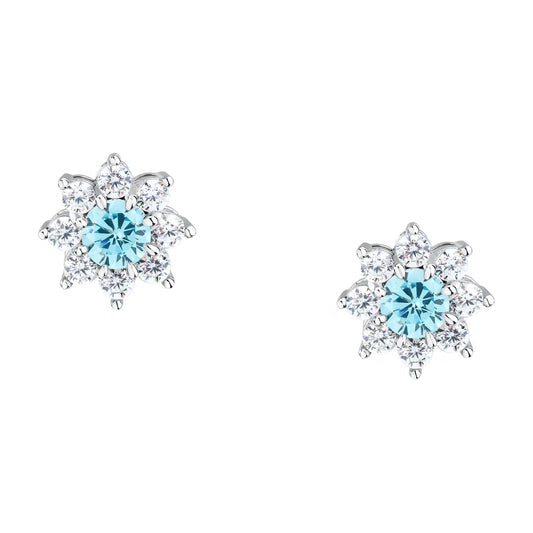 Morellato Tesori Rhodium-Plated Sterling Silver Flower Earrings with Aqua Blue Cubic Zirconia – SAIW189