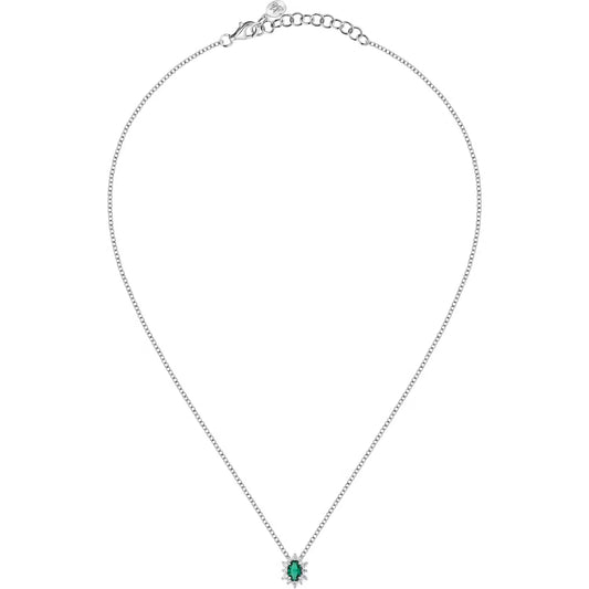 Morellato Duchessa Rhodium-Plated Sterling Silver Pendant Necklace with Green Cubic Zirconia – 38 + 4 cm – SAIW151