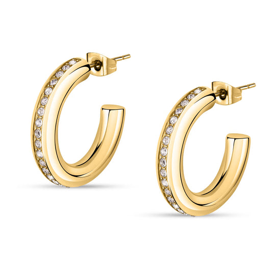 Morellato Creole Gold-Plated Stainless Steel Hoop Earrings with White Crystal – 2.5 cm – SAVN01