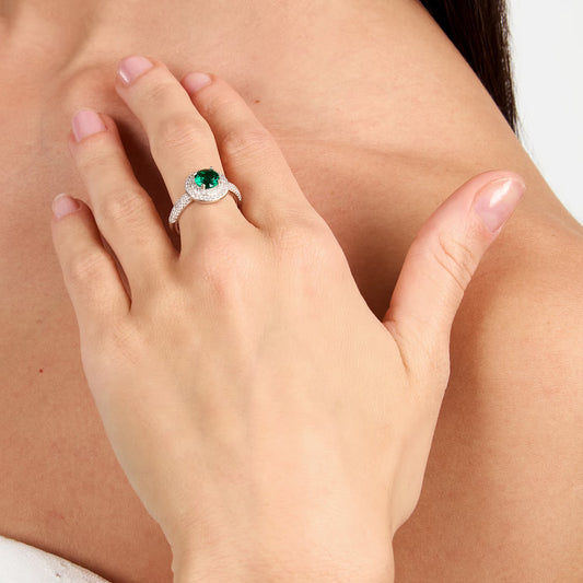 Morellato Duchessa Rhodium-Plated Sterling Silver Ring with Green and White Cubic Zirconia – Size 16 – SAIW278016