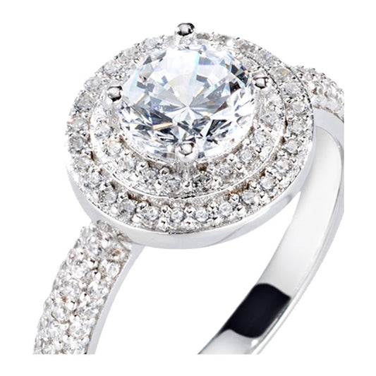 Morellato Duchessa Rhodium-Plated Sterling Silver Halo Ring with White Cubic Zirconia – Size 16 – SAIW08016