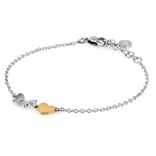 Morellato Talismani Gold-Plated Stainless Steel Bracelet with Butterfly and Heart Charms – 16+3 cm – SAUN38