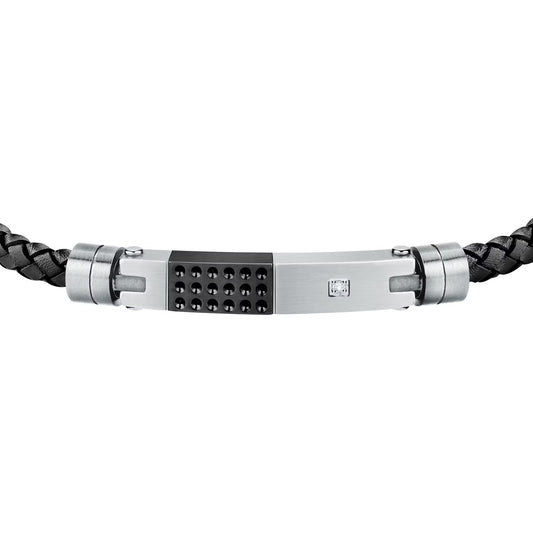 Morellato Moody Stainless Steel & Black Leather Bracelet – 19.5 + 1.5 cm – SQH58