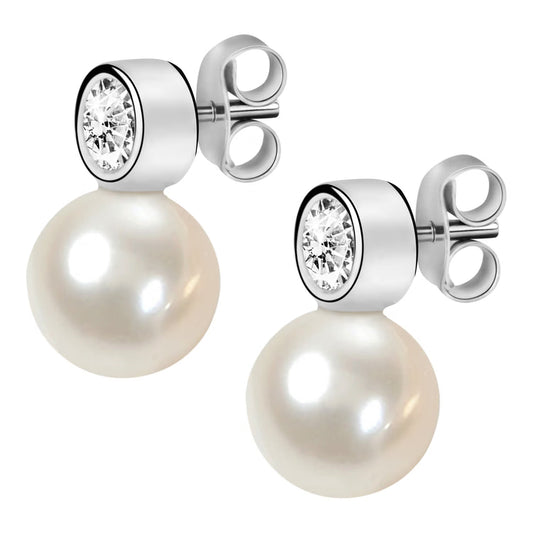 Morellato Perla Essenziale Sterling Silver 925 Stud Earrings with Pearl and Cubic Zirconia – 1.26 cm – SANH04