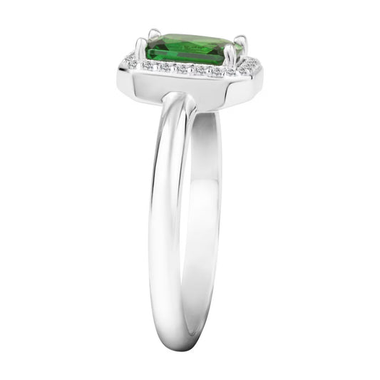 Morellato Duchessa Rhodium-Plated Sterling Silver Halo Ring with White and Green Cubic Zirconia – Size 18 – SAIW76018