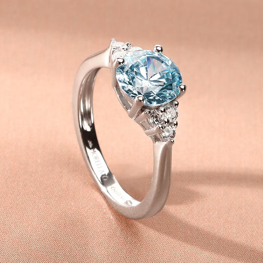 Morellato Luminosa Rhodium-Plated Sterling Silver Ring with Light Blue and White Cubic Zirconia – Size 18 –SAIW295018