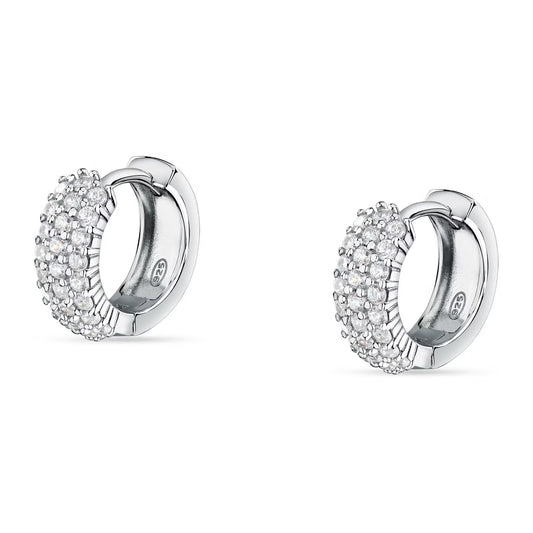 Morellato Tesori Rhodium-Plated Sterling Silver Hoop Earrings with White Cubic Zirconia – Ø 1.2 cm – SAIW144