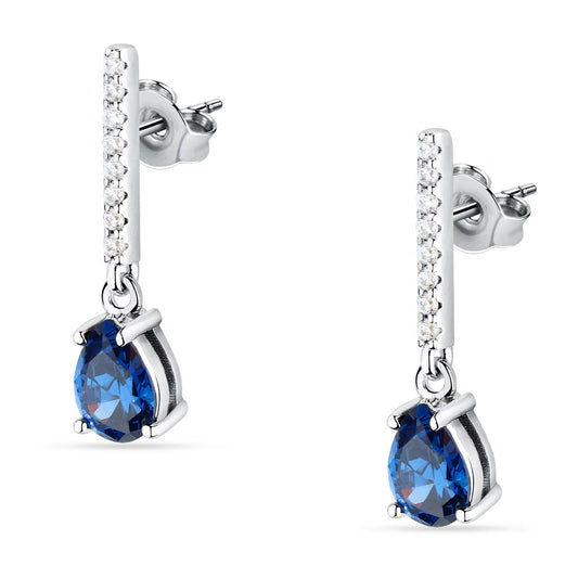 Morellato Tesori Rhodium-Plated Sterling Silver Drop Earrings with Blue Pear-Cut Cubic Zirconia – SAIW195