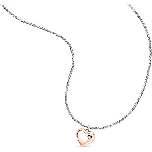Morellato Talismani Long Rose Gold Stainless Steel Necklace with White Crystals & Heart Pendant – 90 + 10 cm – SAGZ16
