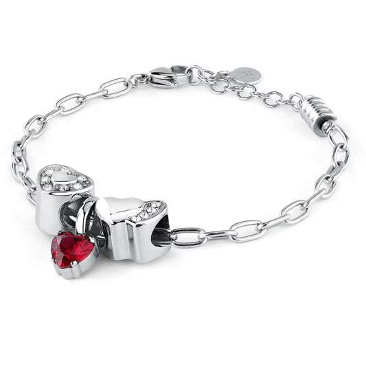 Morellato Drops Stainless Steel Bracelet with Red Crystal Heart Charm – 16 + 3 cm – SCZ1323