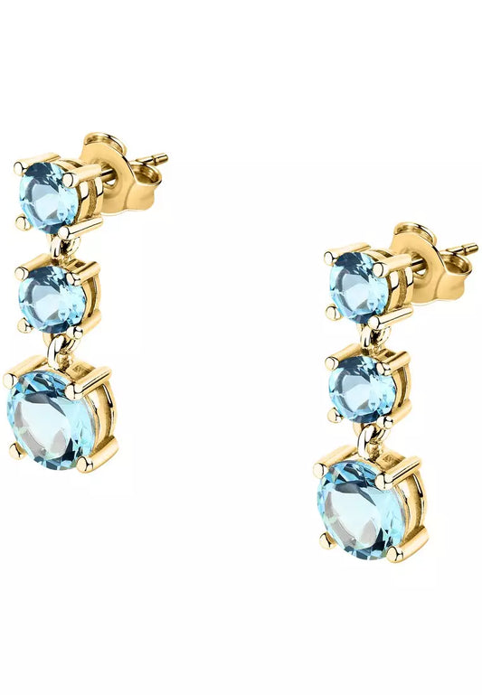 Morellato Tesori Gold-Plated Sterling Silver Earrings with Light Blue Cubic Zirconia – SAIW301