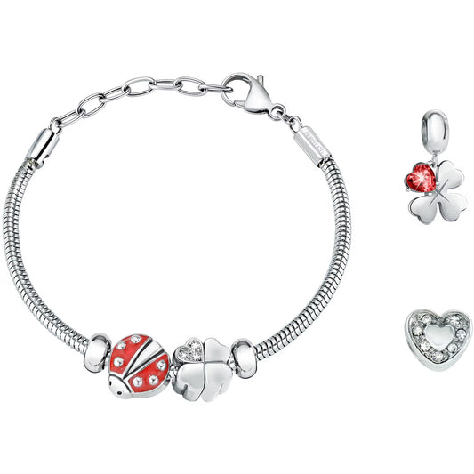Morellato Drops Stainless Steel Bracelet with White & Red Cubic Zirconia and Crystals – 16 + 3 cm – SCZ1141