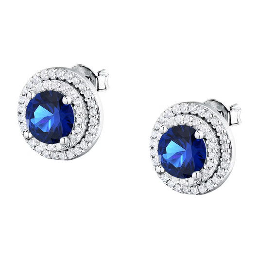 Morellato Duchessa Rhodium-Plated Sterling Silver Earrings with Blue and White Cubic Zirconia – SAIW274