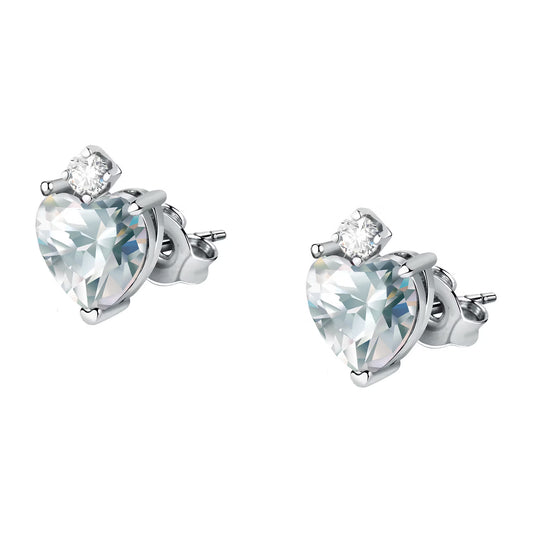Morellato Nobile Rhodium-Plated Sterling Silver Heart Stud Earrings with White Cubic Zirconia – SAIW162