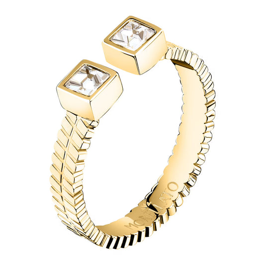 Morellato Gioia Gold-Plated Stainless Steel Ring with Crystal – Size 18 – SAVY40018