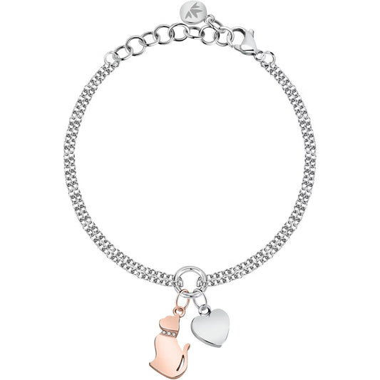 Morellato Mascotte Stainless Steel Bracelet with Cat & Heart Charms and Crystals – Rose Gold – 16 + 3 cm – SAVL11