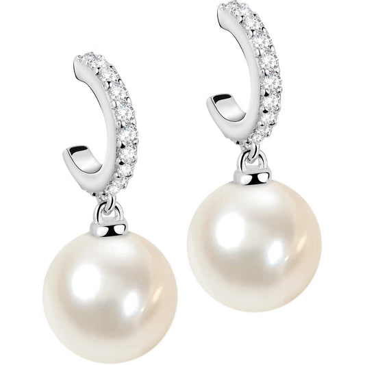 Morellato Perla Essenziale Rhodium-Plated Sterling Silver Earrings with Pearl and Cubic Zirconia – 2.1 cm – SANH03