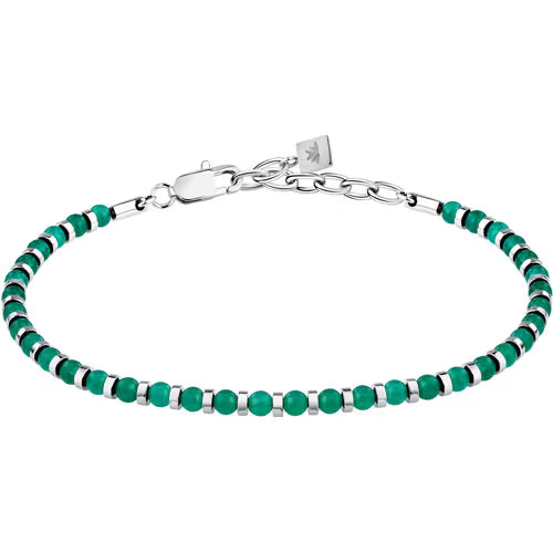 Morellato Pietre Stainless Steel Beaded Bracelet with Green Agate – 18 + 3 cm – S1735