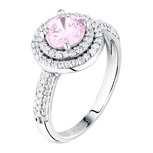 Morellato Duchessa Rhodium-Plated Sterling Silver Ring with Pink and White Cubic Zirconia – Size 14 – SAIW276014