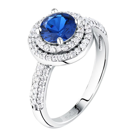 Morellato Duchessa Rhodium-Plated Sterling Silver Ring with Blue and White Cubic Zirconia – Size 14 – SAIW277014
