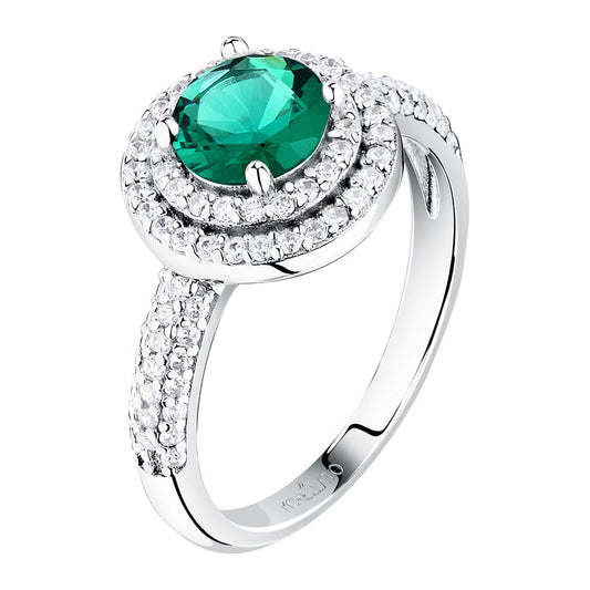 Morellato Duchessa Rhodium-Plated Sterling Silver Ring with Green and White Cubic Zirconia – Size 16 – SAIW278016