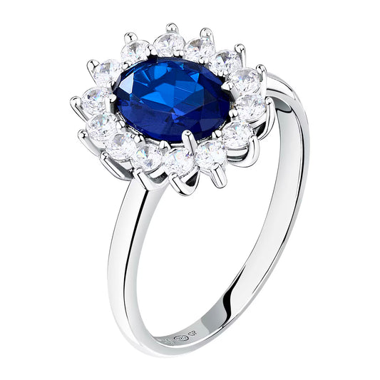Morellato Duchessa Rhodium-Plated Sterling Silver Ring with Blue and White Cubic Zirconia – Size 16 – SAIW283016