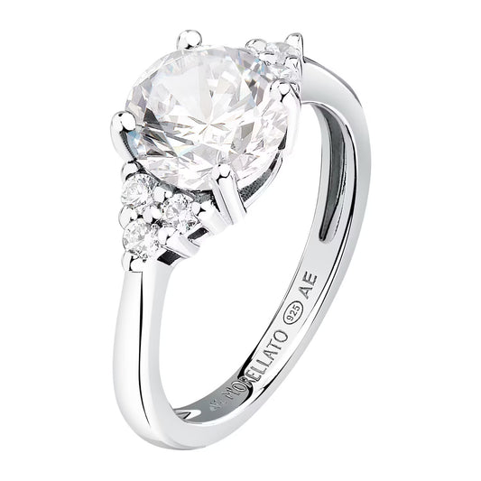 Morellato Luminosa Rhodium-Plated Sterling Silver Ring with White Cubic Zirconia – Size 18 – SAIW299018
