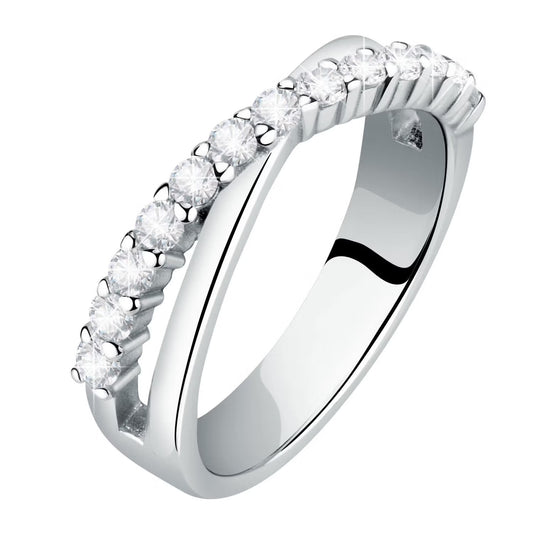 Morellato Scintille Rhodium-Plated Sterling Silver Pavé Ring with White Cubic Zirconia – Size 18 – SAQF15018