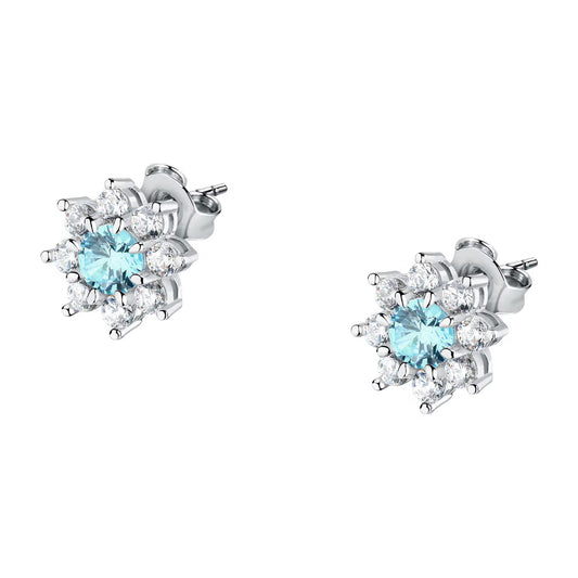Morellato Tesori Rhodium-Plated Sterling Silver Flower Earrings with Aqua Blue Cubic Zirconia – SAIW189