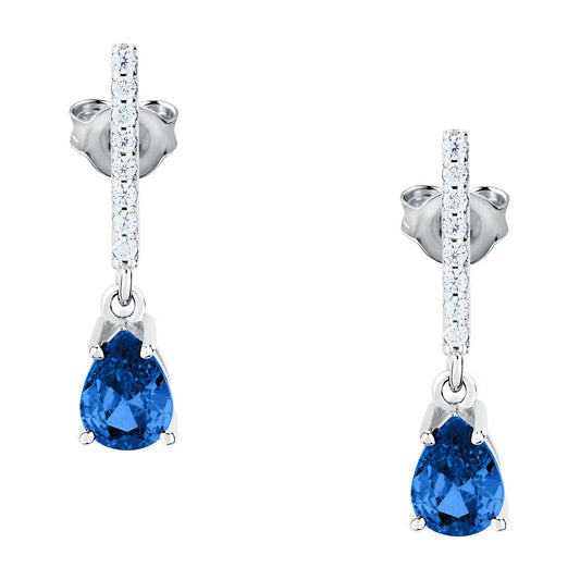 Morellato Tesori Rhodium-Plated Sterling Silver Drop Earrings with Blue Pear-Cut Cubic Zirconia – SAIW195