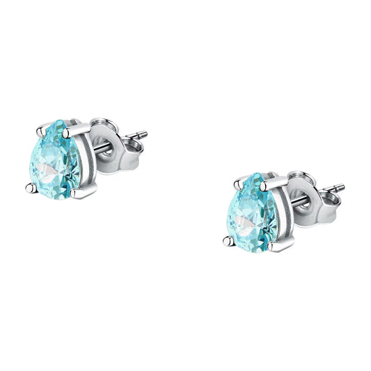 Morellato Tesori Rhodium-Plated Sterling Silver Earrings with Aqua Blue Cubic Zirconia – SAIW198