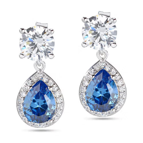 Morellato Duchessa Rhodium-Plated Sterling Silver Drop Earrings with White & Blue Cubic Zirconia – 1.5 cm – SAIW10
