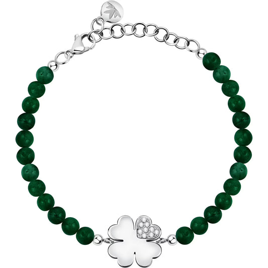 Morellato Valentina Stainless Steel Clover Bracelet with White & Green Crystals – 16 + 3 cm – SATQ08