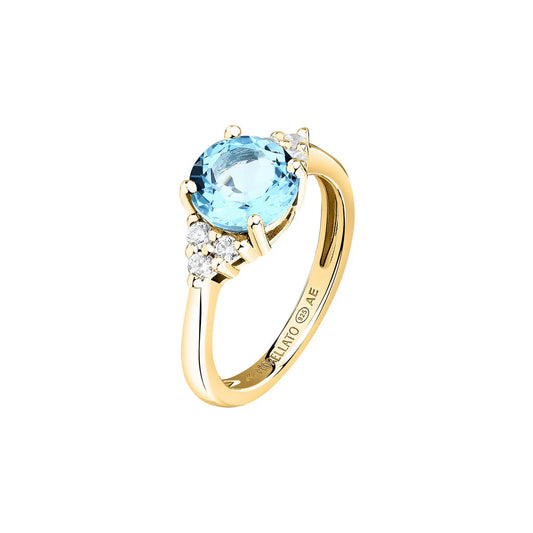 Morellato Luminosa Gold-Plated Sterling Silver Ring with Blue and White Cubic Zirconia – Size 18 – SAIW308018