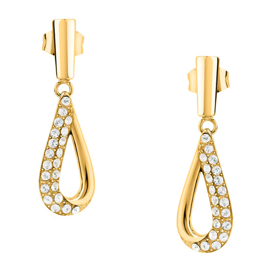 Morellato Design Gold-Plated Stainless Steel Drop Earrings with Crystals – 3 x 0.9 cm – SAYP29
