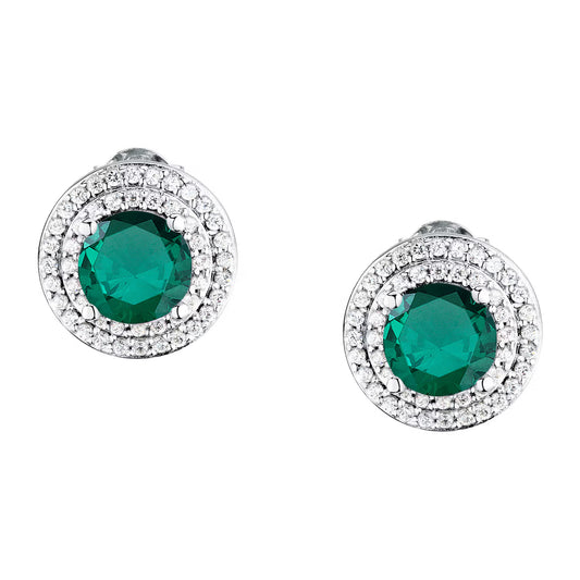 Morellato Duchessa Rhodium-Plated Sterling Silver Earrings with Green and White Cubic Zirconia – SAIW275