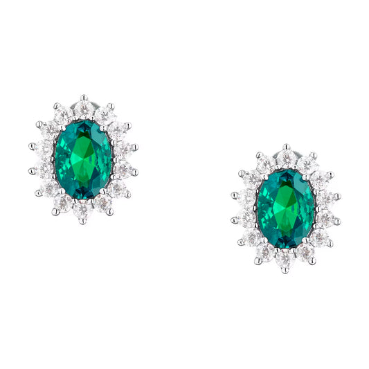 Morellato Duchessa Rhodium-Plated Sterling Silver Earrings with Green and White Cubic Zirconia – SAIW286