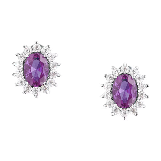 Morellato Duchessa Rhodium-Plated Sterling Silver Earrings with Purple and White Cubic Zirconia – SAIW288