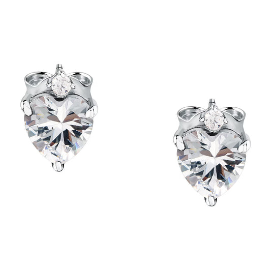 Morellato Nobile Rhodium-Plated Sterling Silver Heart Stud Earrings with White Cubic Zirconia – SAIW162