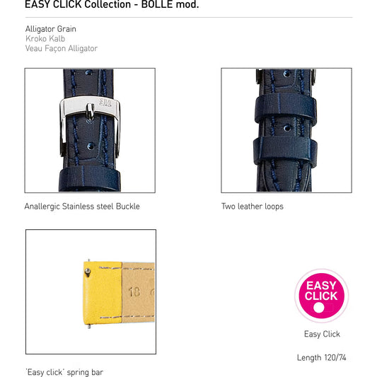 Morellato Bolle Easy Click Blue Alligator-Print Leather Watch Strap – 20 mm – A01X5203480062CR20