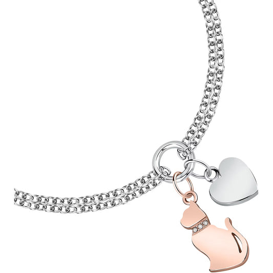 Morellato Mascotte Stainless Steel Bracelet with Cat & Heart Charms and Crystals – Rose Gold – 16 + 3 cm – SAVL11