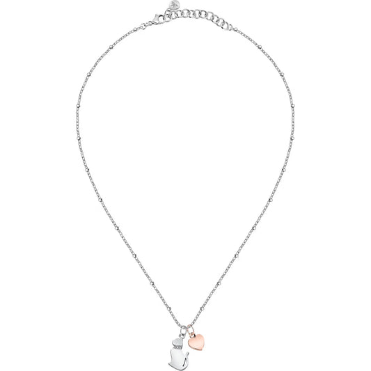 Morellato Mascotte Rose Gold-Plated Stainless Steel Necklace with Crystal-Cat and Heart – 38+4 cm – SAVL05