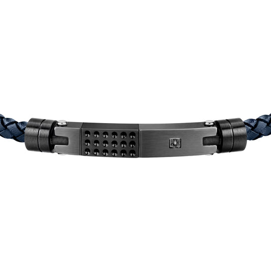 Morellato Moody Gunmetal Stainless Steel & Black Leather Bracelet with Blue Detail – 22 cm – SQH21