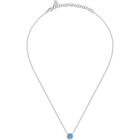 Morellato Duchessa Rhodium-Plated Sterling Silver Necklace with Aqua Blue Cubic Zirconia – 35+5 cm – SAIW108