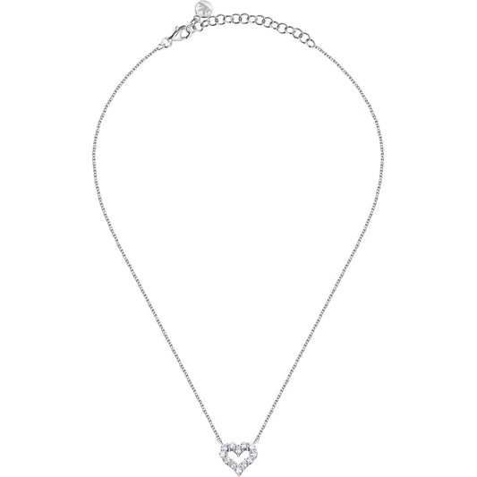 Morellato Nobile Rhodium-Plated Sterling Silver Heart Pendant Necklace with White Cubic Zirconia – 35 + 5 cm – SAIW129