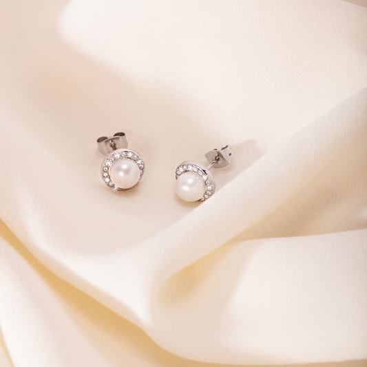 Morellato Perla Rhodium-Plated Sterling Silver Stud Earrings with Pearl & Cubic Zirconia – 6 mm – SAER51